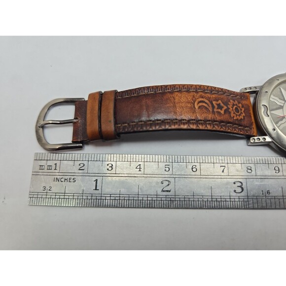 Vintage CS Ltd Hong Kong Celestial Sun Face Quartz Watch New Battery Brown Strap main image 5